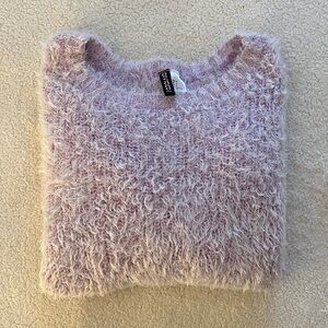 Lavender Fuzzy Crew Neck Sweater